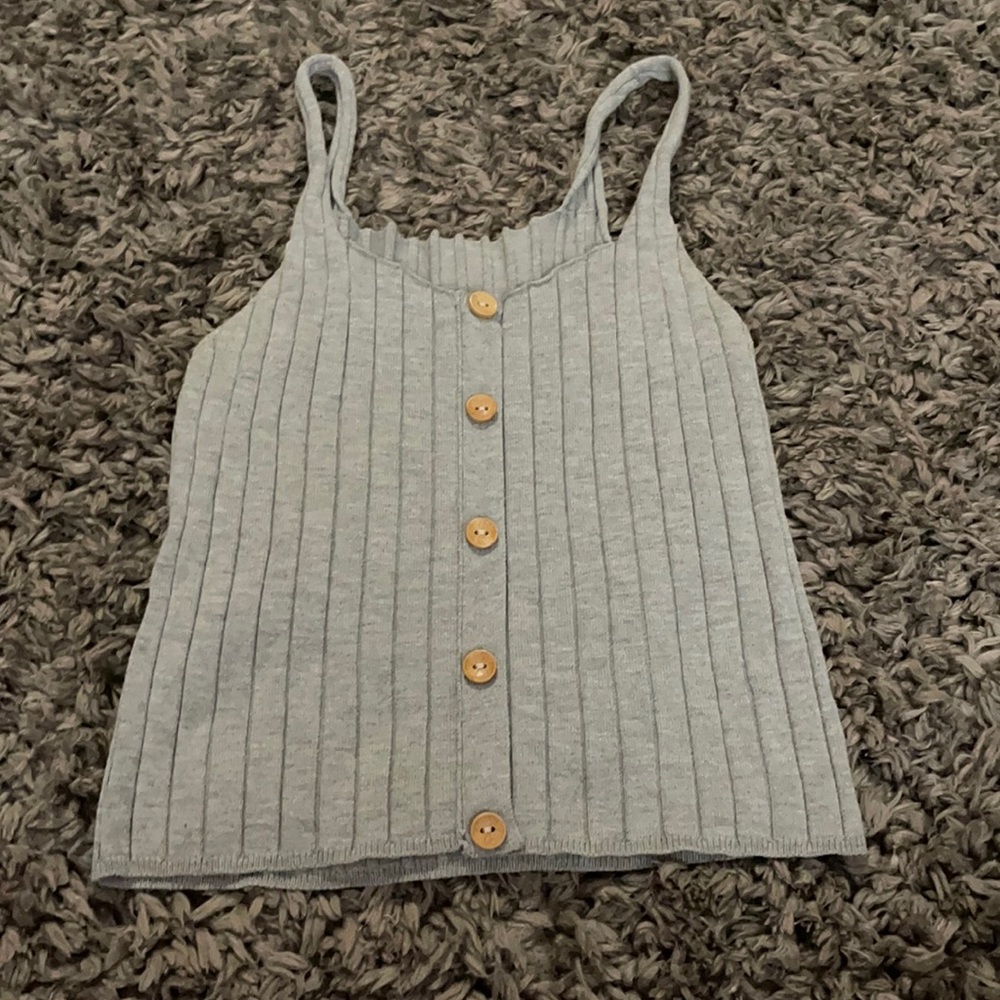 Grey faux button down crop top
